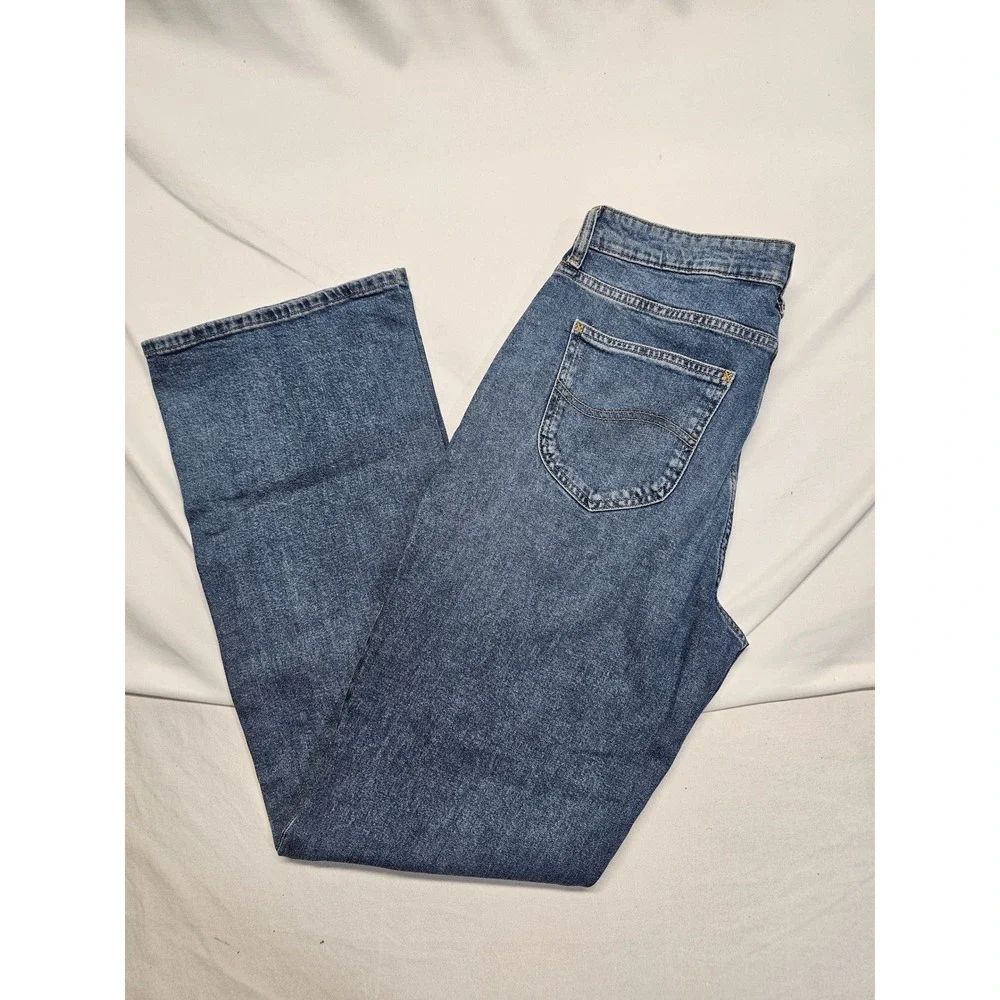 Lee Womens Medium Wash Straight Leg Jeans Side Slit Hem Blue‎ Denim Size 12